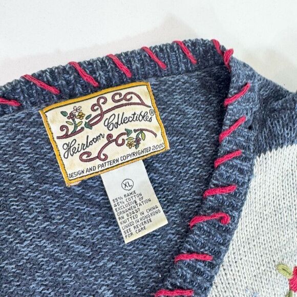 Heirloom Collectibles Sweater Womens XL Patriotic Heart Cardigan Patchwork USA* - Picture 6 of 9
